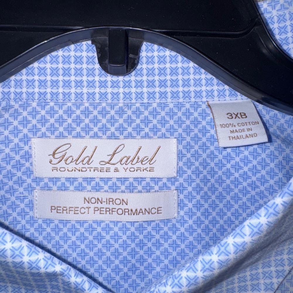 Roundtree & Yorke Gold Label Shirt Mens Non-Iron Geometric Blue 3XB NEW - Picture 3 of 8